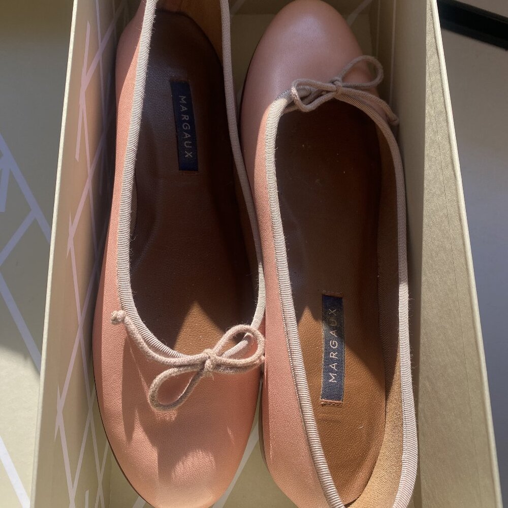 Margaux Pink Ballet Flats with Taupe Trim - Picture 2 of 6